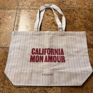 SEZANE California Mon Amour Large Canvas Tote Bag with Pink Pinstripes NWOT